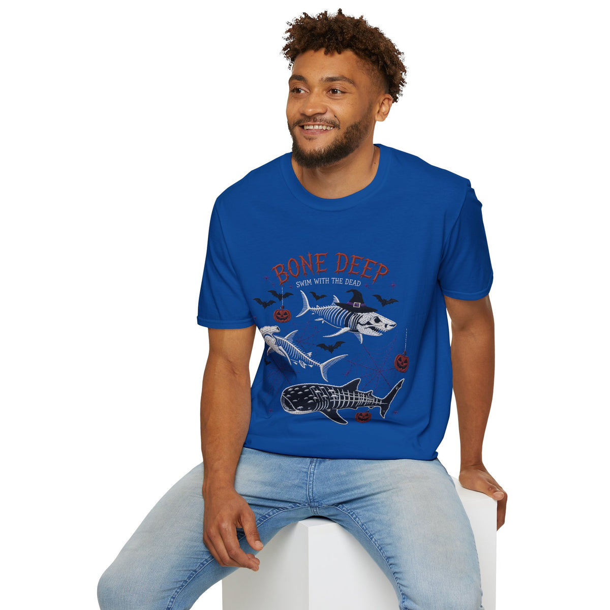 T-Shirt — "Bone Deep" Halloween Fish Skeleton Graphic Tee