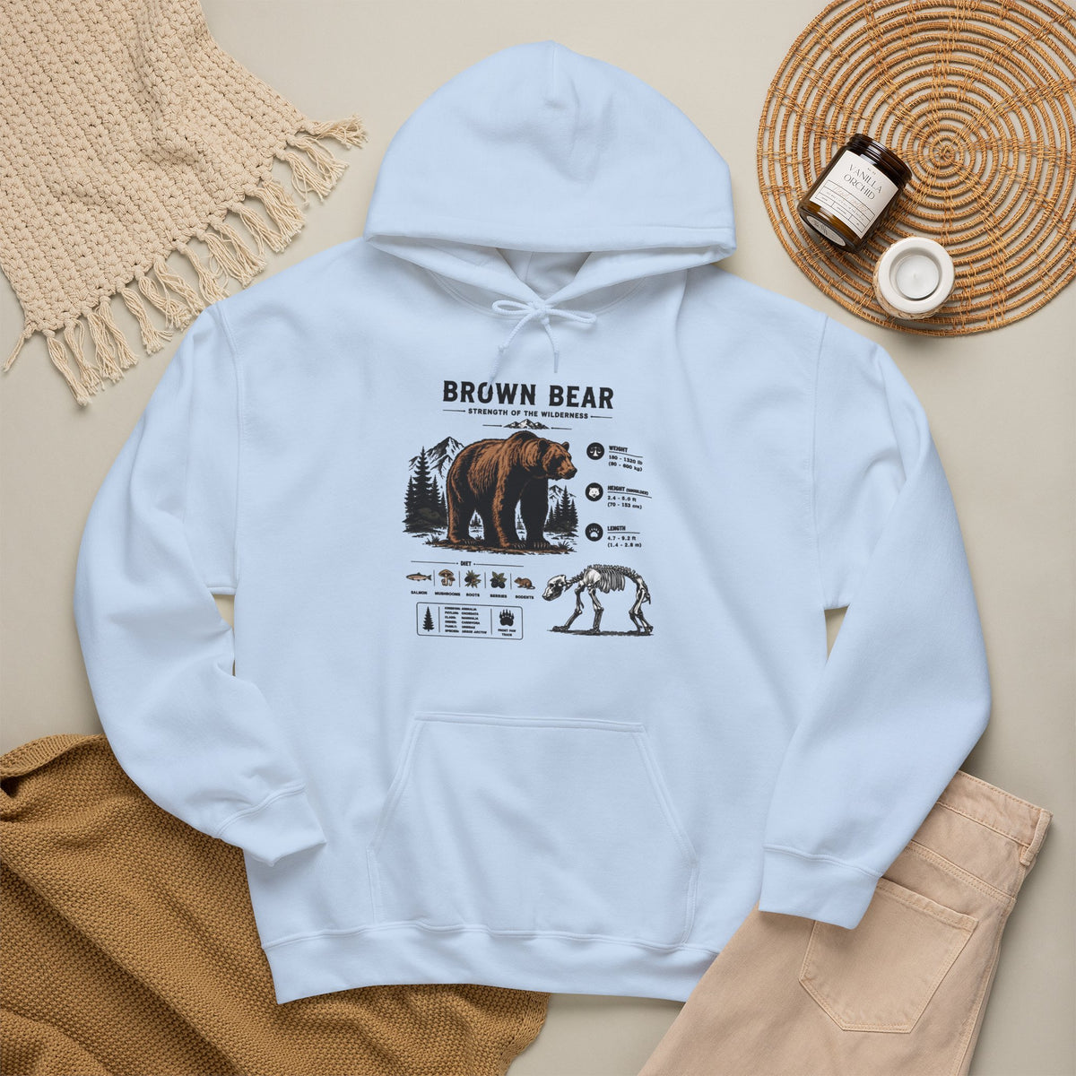 Brown Bear Anatomy Hoodie — Vintage Wildlife Graphic Sweatshirt