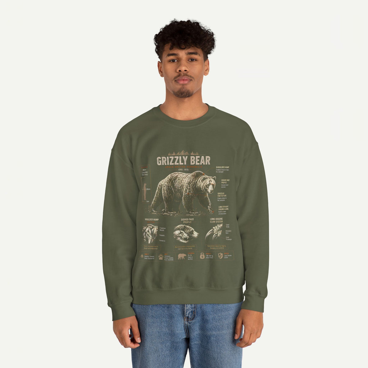 Grizzly Bear Anatomy Crewneck Sweatshirt — Vintage Wildlife Graphic Pullover
