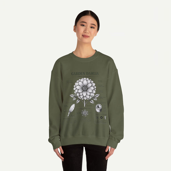 Dahlia Botanical Sweatshirt — Garden Dahlia Floral Diagram Crewneck