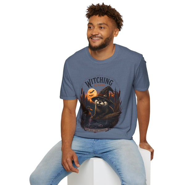 Witching Season T-Shirt — Halloween Witch Raccoon Graphic Tee