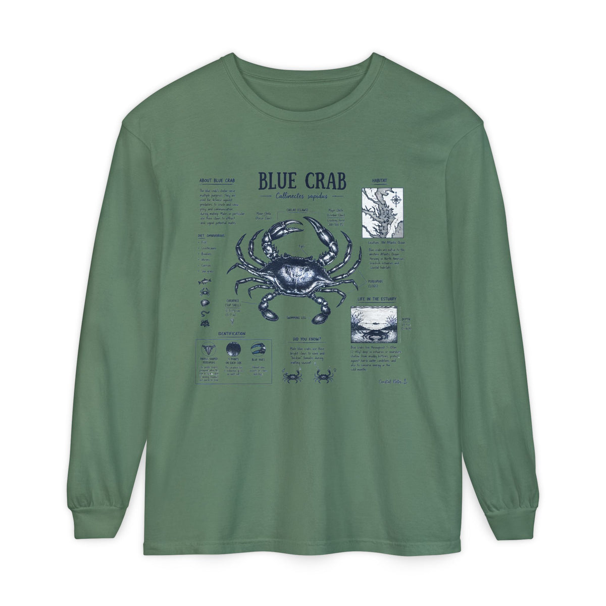 Blue Crab Anatomy Long Sleeve T-Shirt