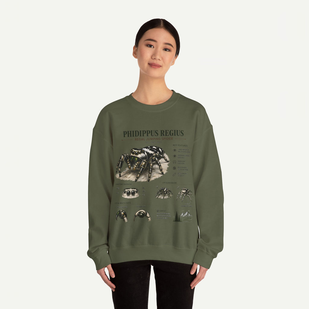Spider Anatomy Crewneck Sweatshirt — Phidippus Regius Jumping Spider Illustration