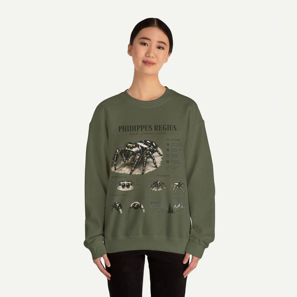 Spider Anatomy Crewneck Sweatshirt — Phidippus Regius Jumping Spider Illustration
