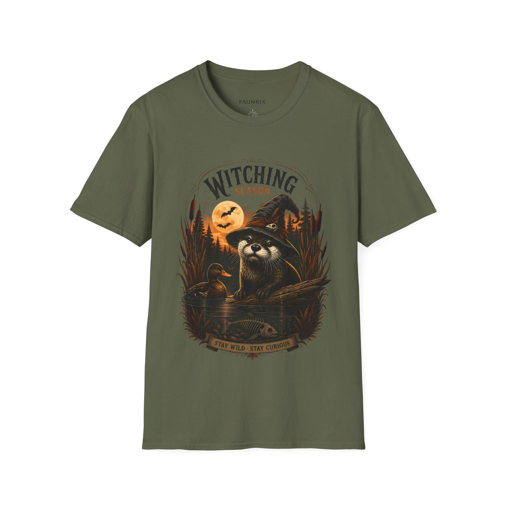 Witching Season T-Shirt — Halloween Witch Raccoon Graphic Tee