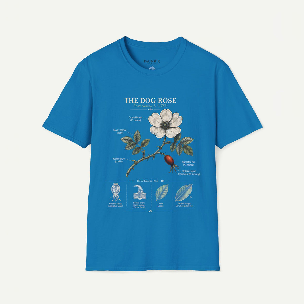 Dog Rose Floral T-Shirt — Botanical Illustration Tee with 'The Dog Rose' Label Main image