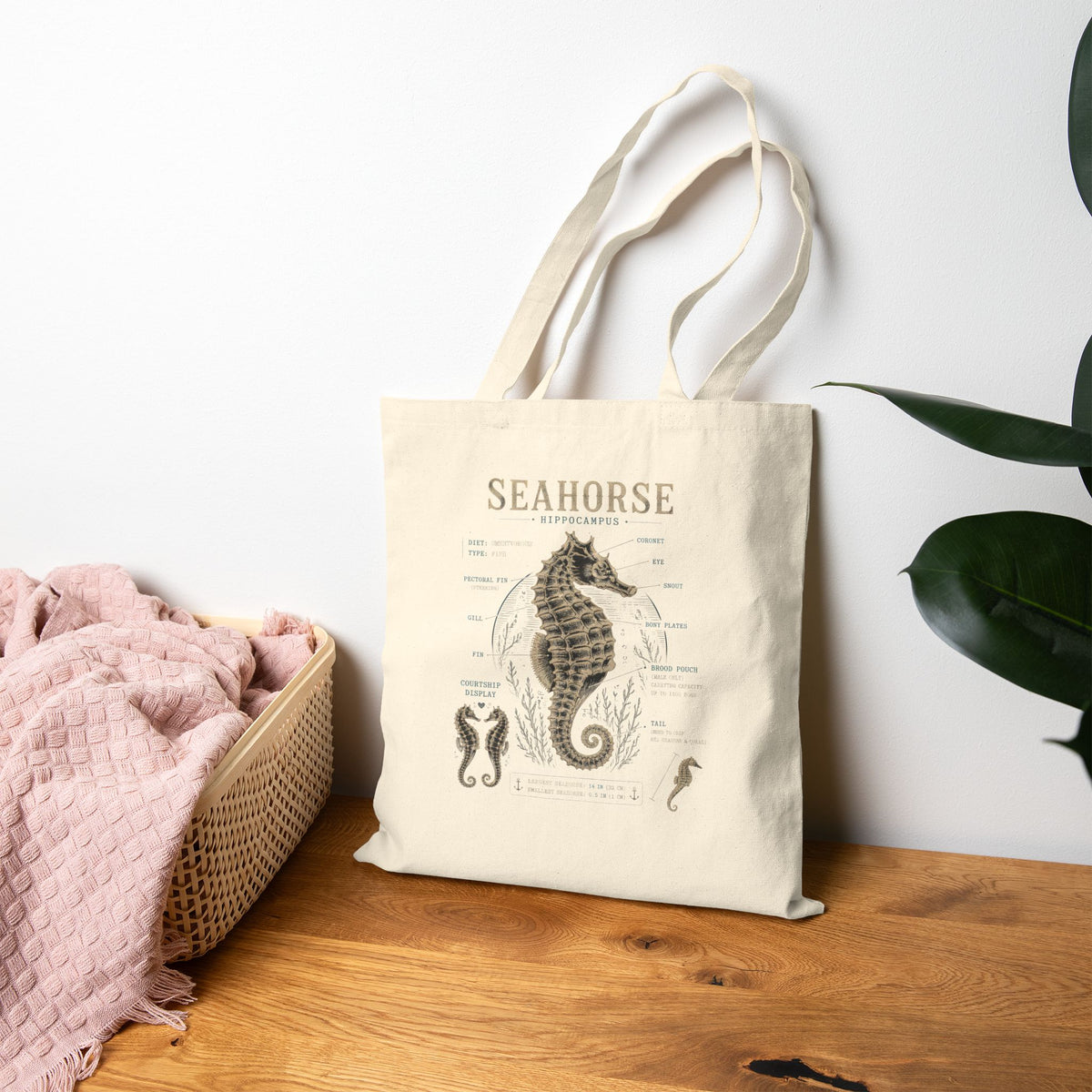 Seahorse Anatomy  Vintage Marine Biology Tote Bag