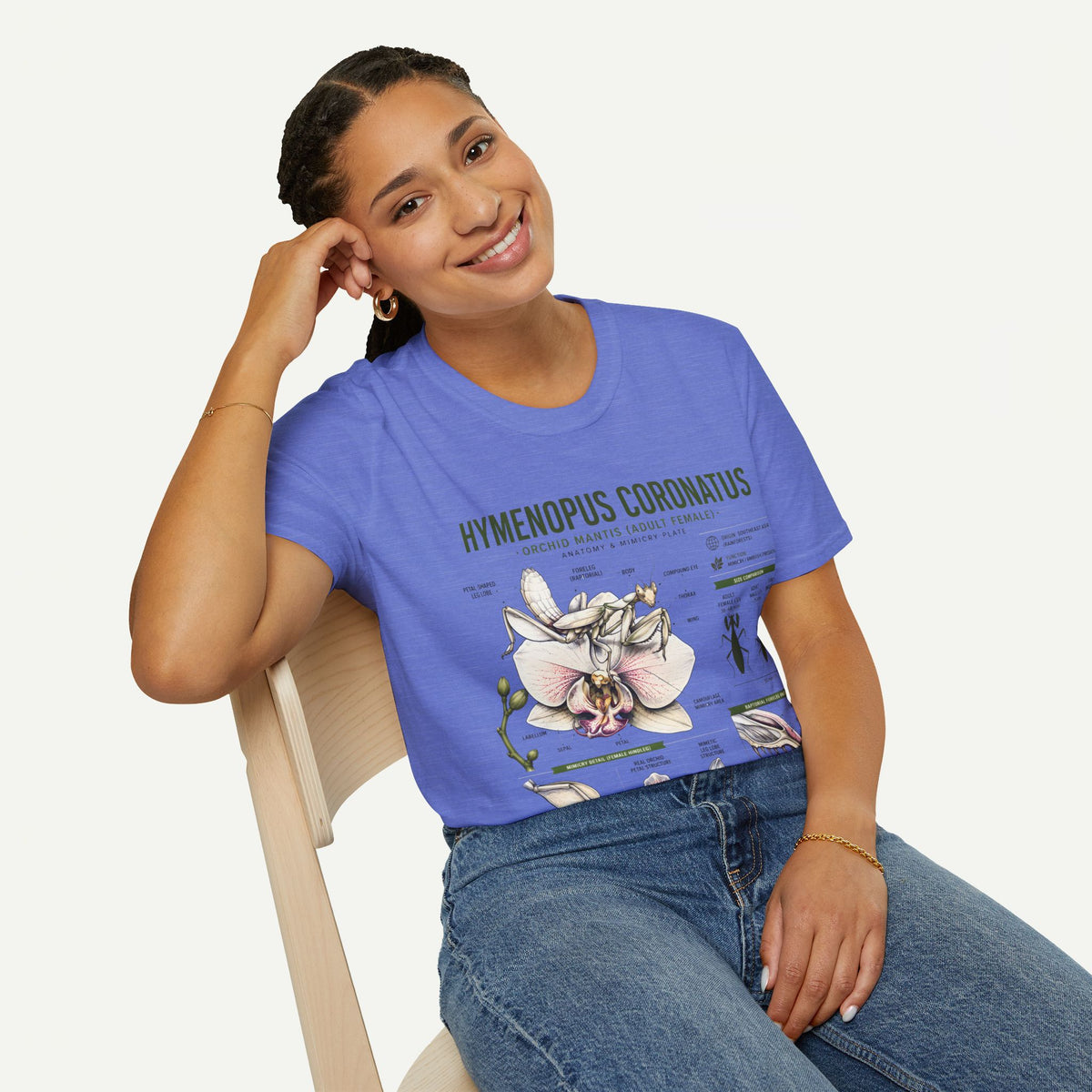 Mantis Anatomy Tee — Hymenopus Coronatus Orchid Mantis Illustration