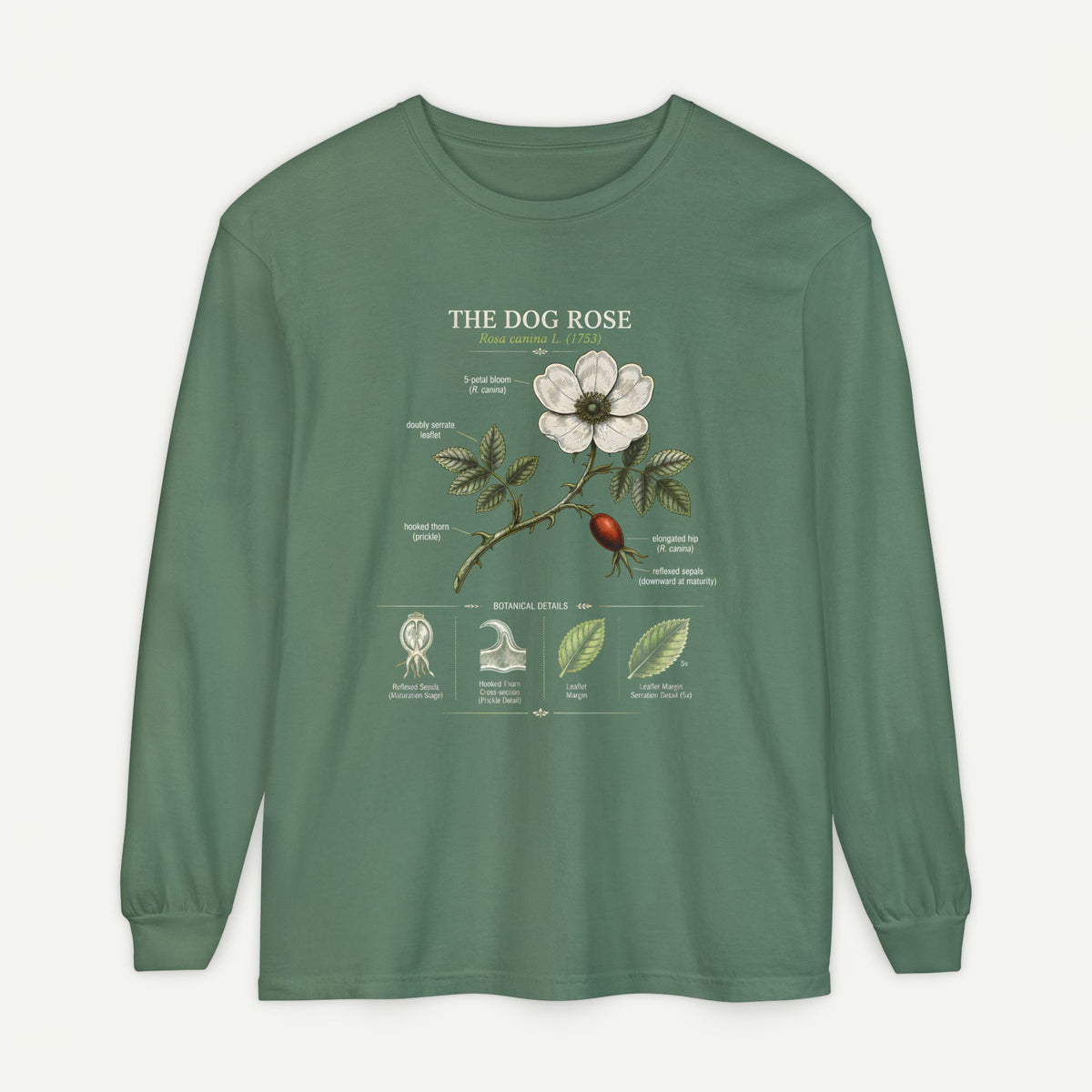 Vintage Botanical Long Sleeve Tee — Wild Rose Illustration