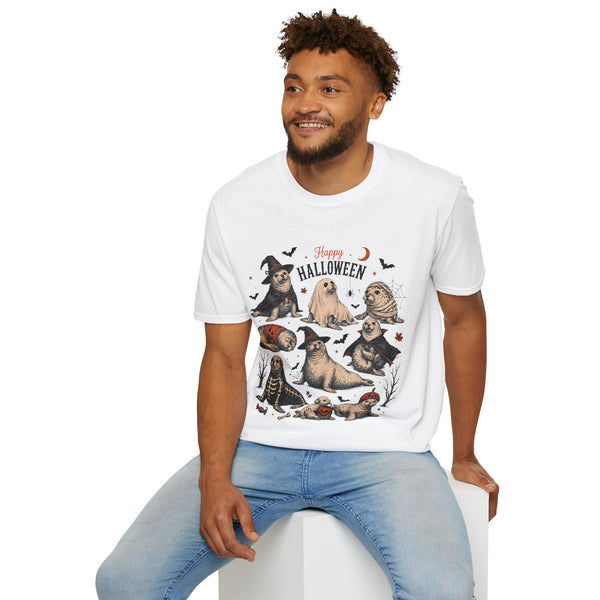 Halloween Seal Crewneck T-Shirt — Happy Halloween Cute Spooky Seal Pals
