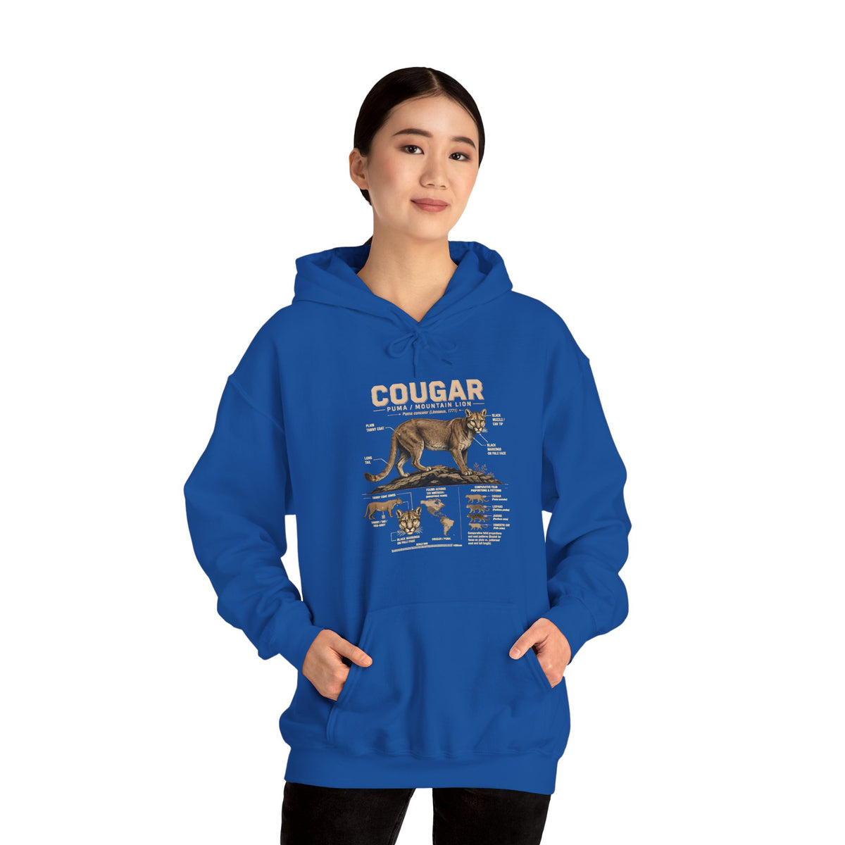 Cougar Anatomy Hoodie — Vintage Wildlife Diagram Pullover for Nature Lovers