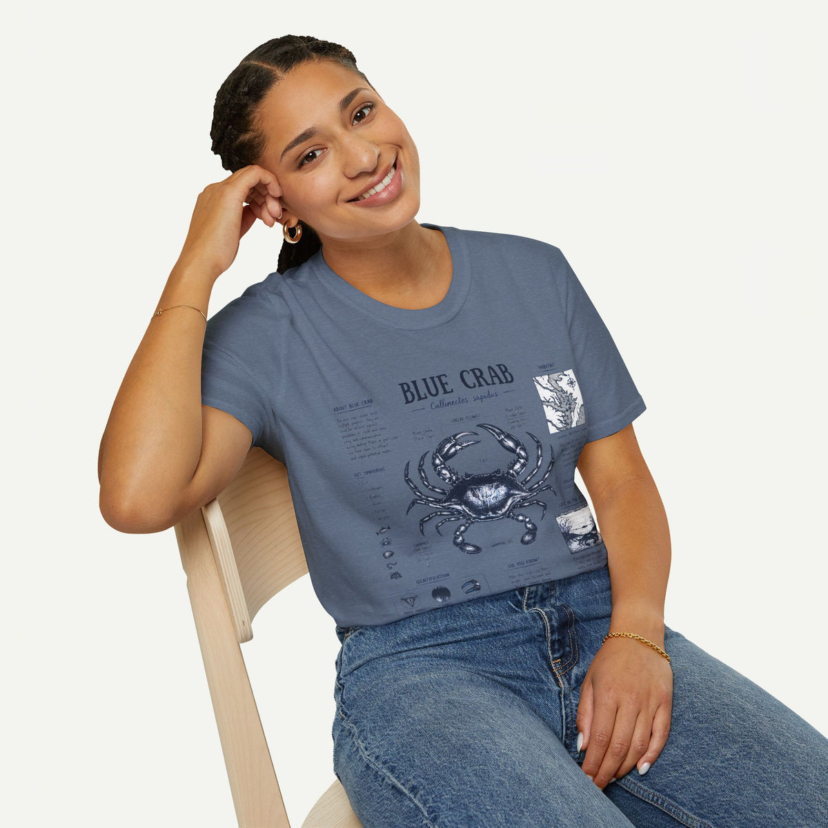 Blue Crab Anatomy T-Shirt — Nautical Vintage Marine Illustration Tee