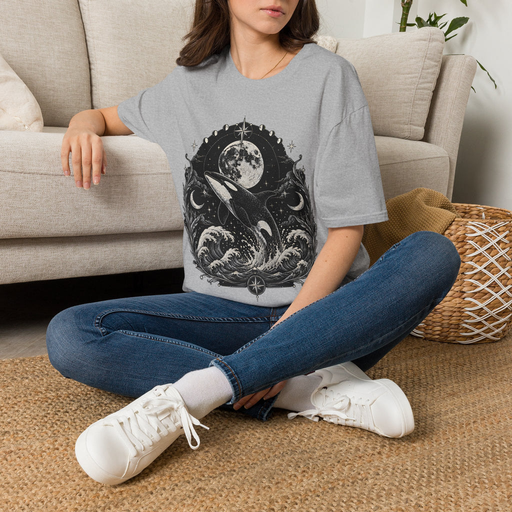 Orca Moon T-Shirt — Whale & Full Moon Illustration Tee