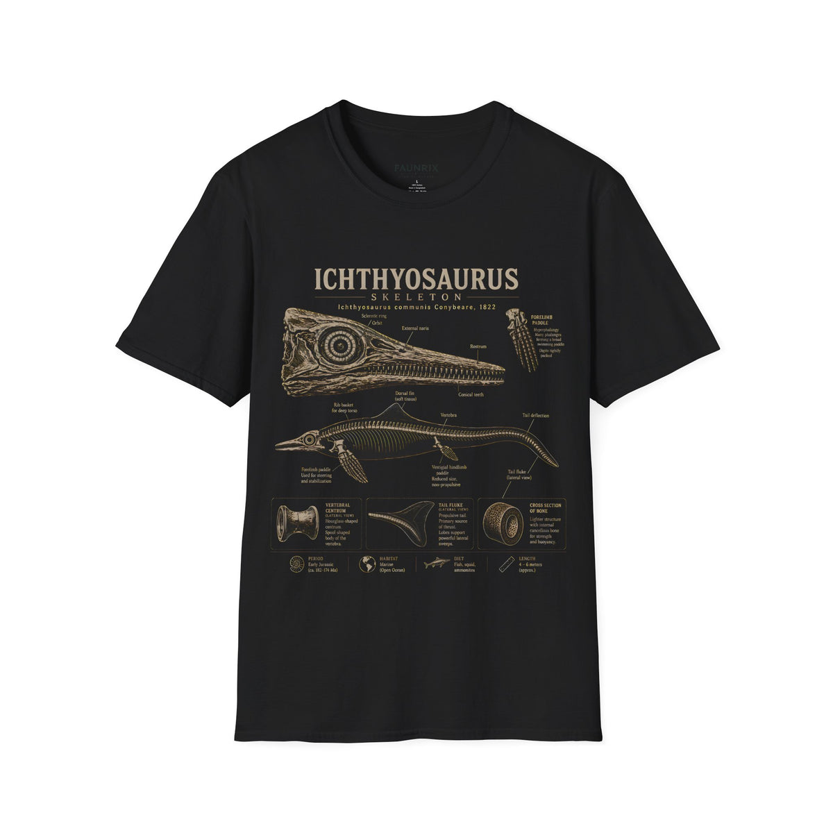 Ichthyosaurus Fossil Illustration T-Shirt