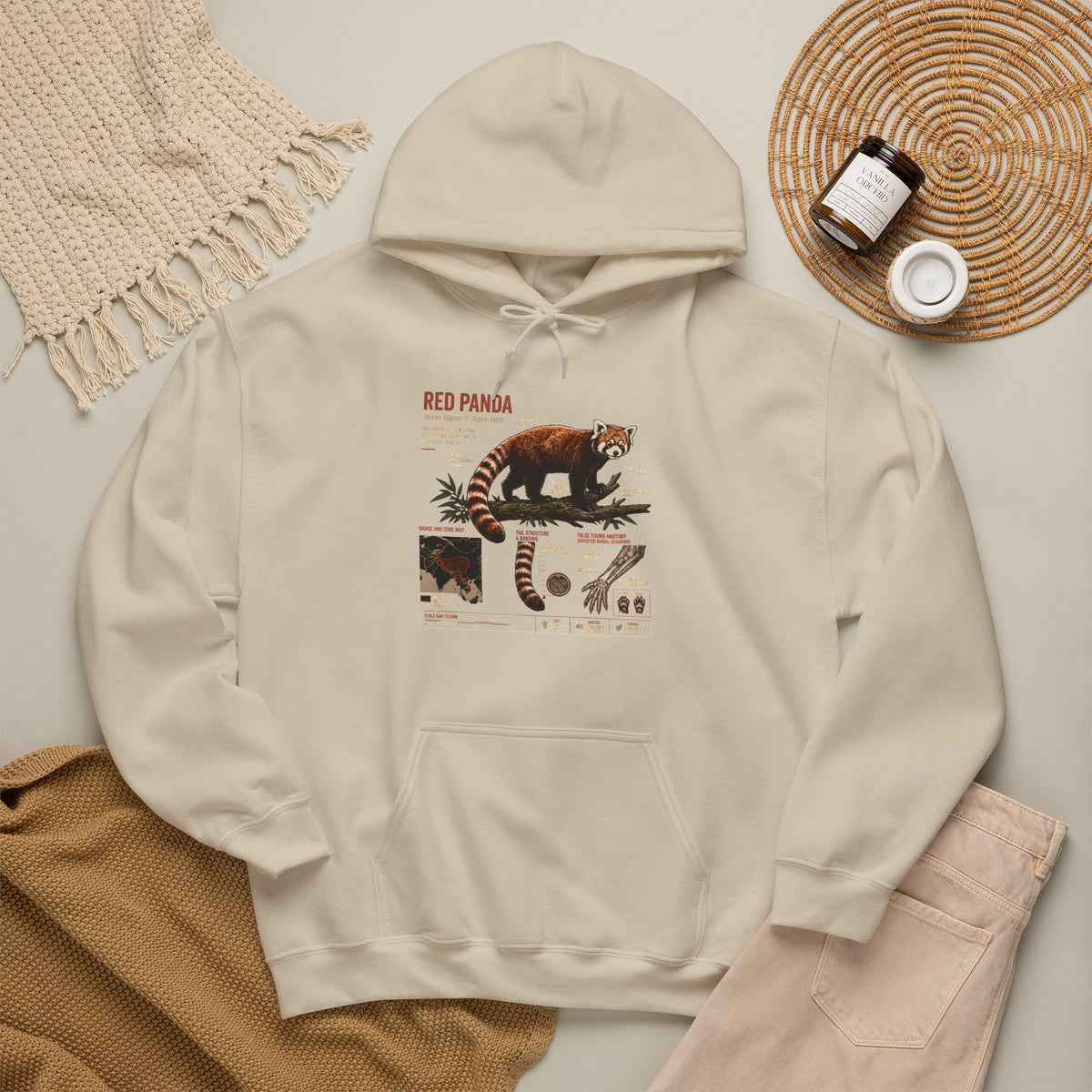 Red Panda Anatomy Hoodie — Vintage Wildlife Guide Sweatshirt