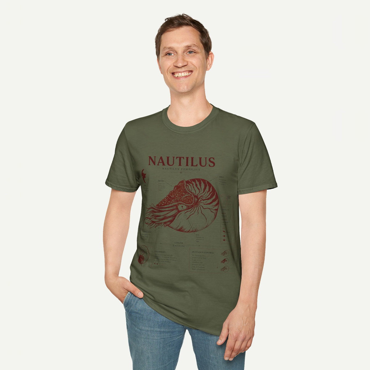 Nautilus Shell  Anatomy Graphic T-Shirt — Vintage Marine Biology Illustration