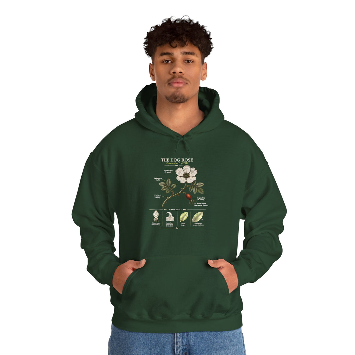 Floral Botanical Hoodie – White Dogwood Illustration with Text