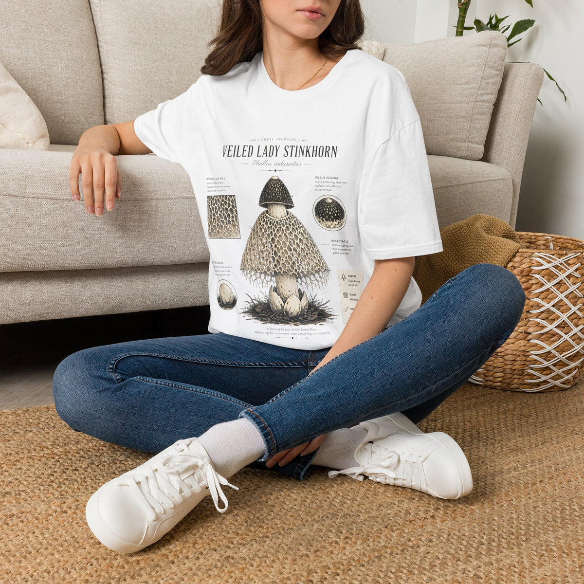 Veiled Lady Stinkhorn Mushroom Tee — Botanical Mycology Anatomy T-Shirt