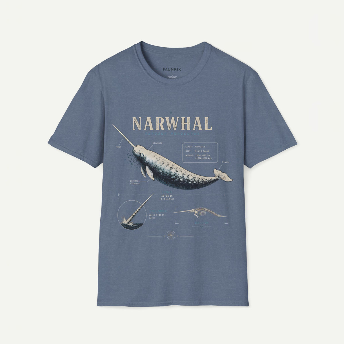 Narwhal Anatomy Diagram T-Shirt — Vintage Marine Mammal Graphic Tee