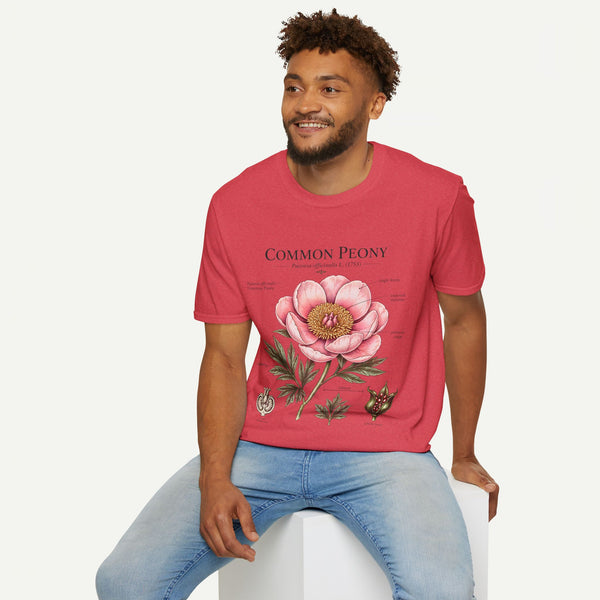 Peony Botanical T-Shirt — "Common Peony" Anatomy Floral Illustration