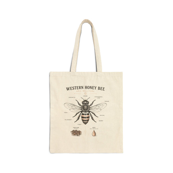Western Honey Bee Anatomy Tote Bag — Vintage Botanical Bee Illustration