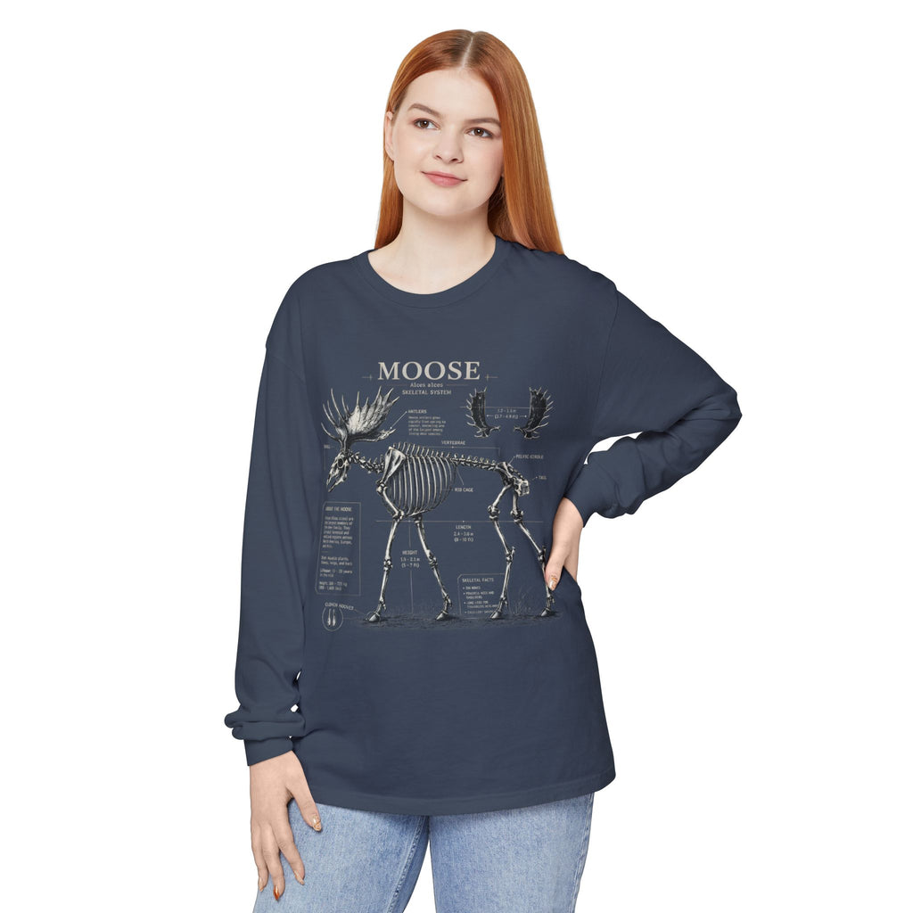 Moose Anatomy Long Sleeve Tee — Skeletal Diagram Graphic Shirt