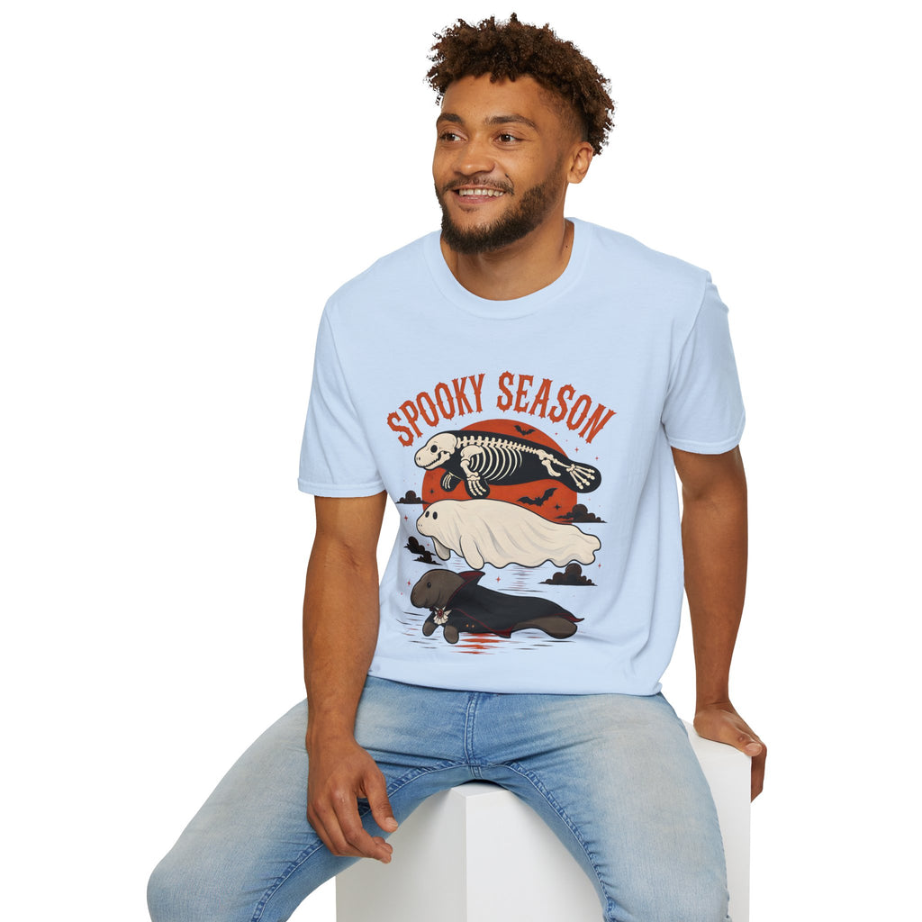 Spooky Season T-Shirt – Retro Skeleton Manatee Halloween Tee