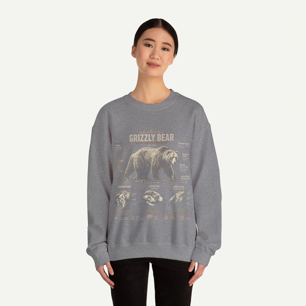 Grizzly Bear Anatomy Crewneck Sweatshirt — Vintage Wildlife Graphic Pullover
