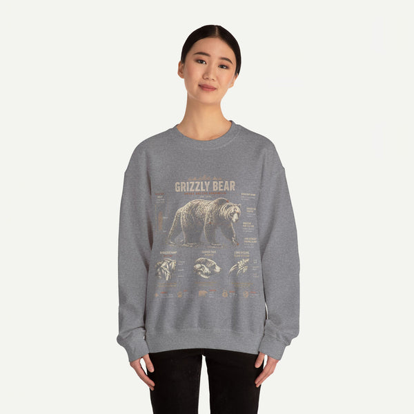 Grizzly Bear Anatomy Crewneck Sweatshirt — Vintage Wildlife Graphic Pullover