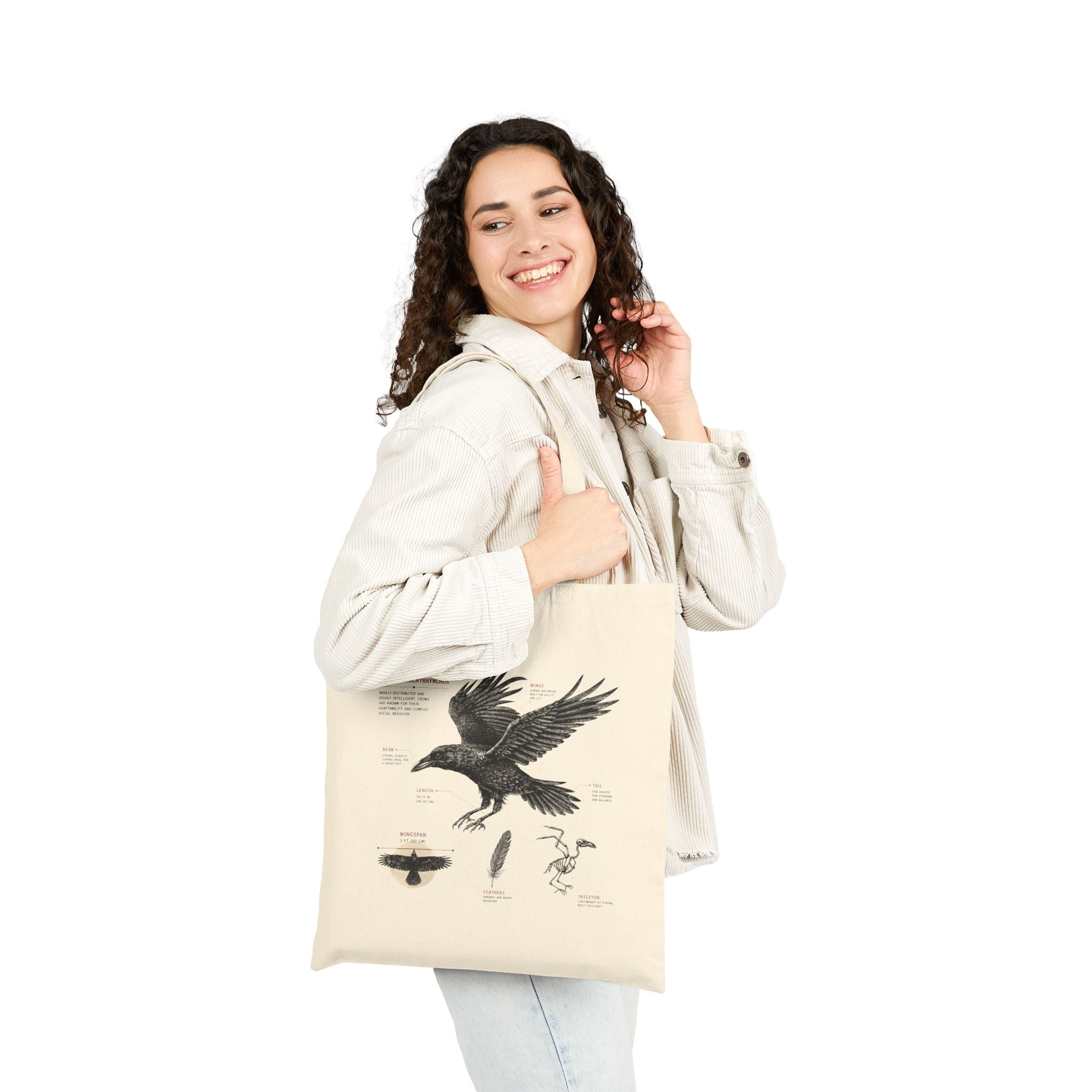 Crow Anatomy Canvas Tote Bag — Vintage Bird Illustration Cotton Tote Secondary image