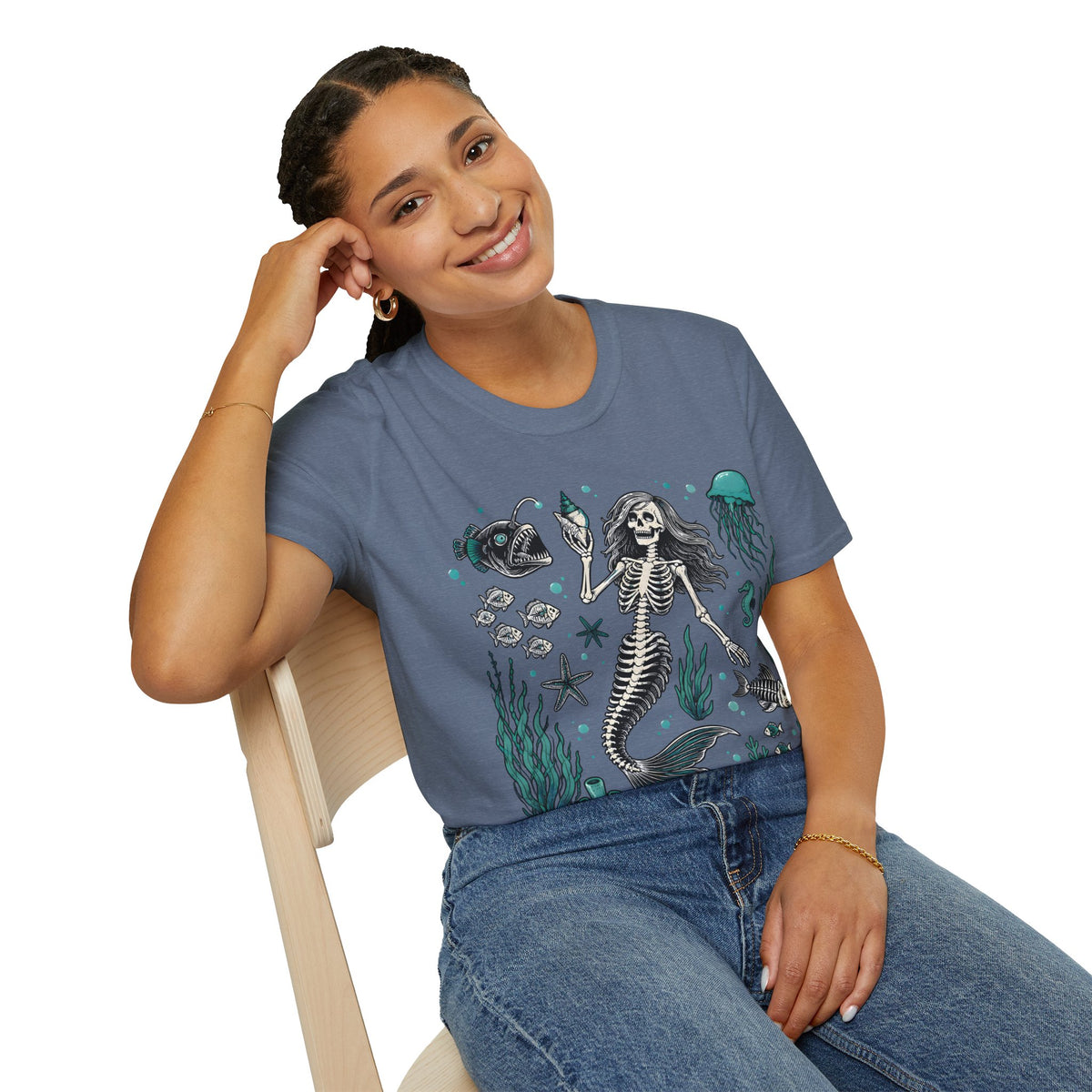 Mermaid Skeleton Tee — Gothic Sea Creature Graphic T-Shirt