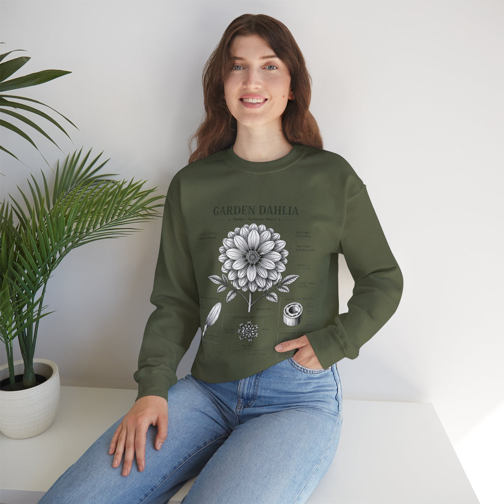 Dahlia Botanical Sweatshirt — Garden Dahlia Floral Diagram Crewneck