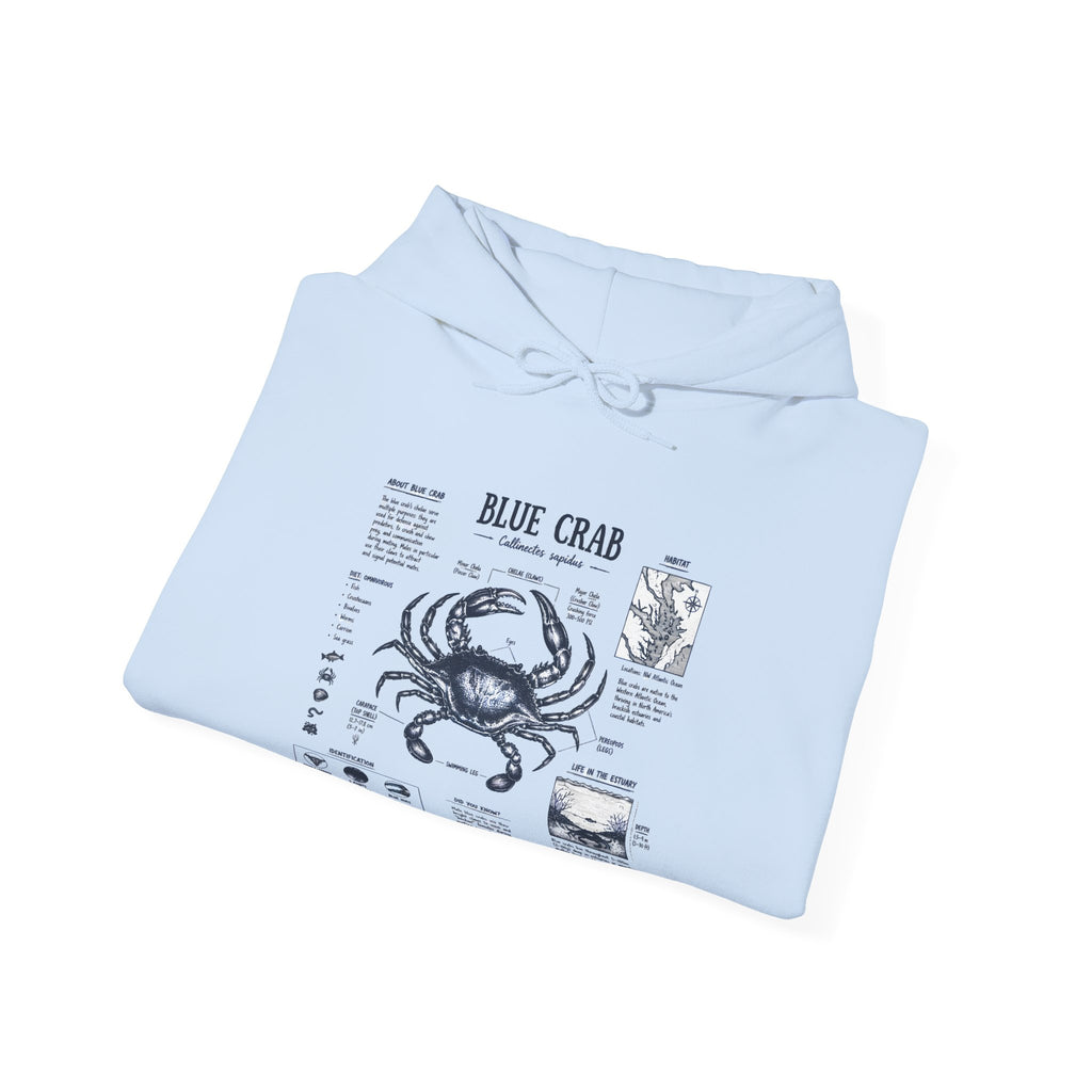 Blue Crab Anatomy Hoodie — Nautical Seafood Diagram Sweatshirt