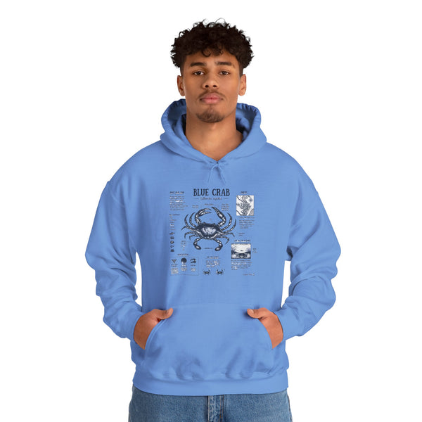 Blue Crab Anatomy Hoodie — Nautical Seafood Diagram Sweatshirt