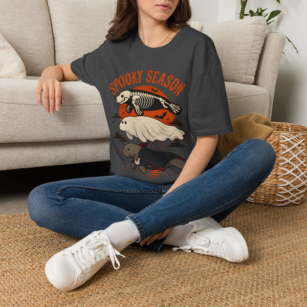 Spooky Season T-Shirt – Retro Skeleton Manatee Halloween Tee