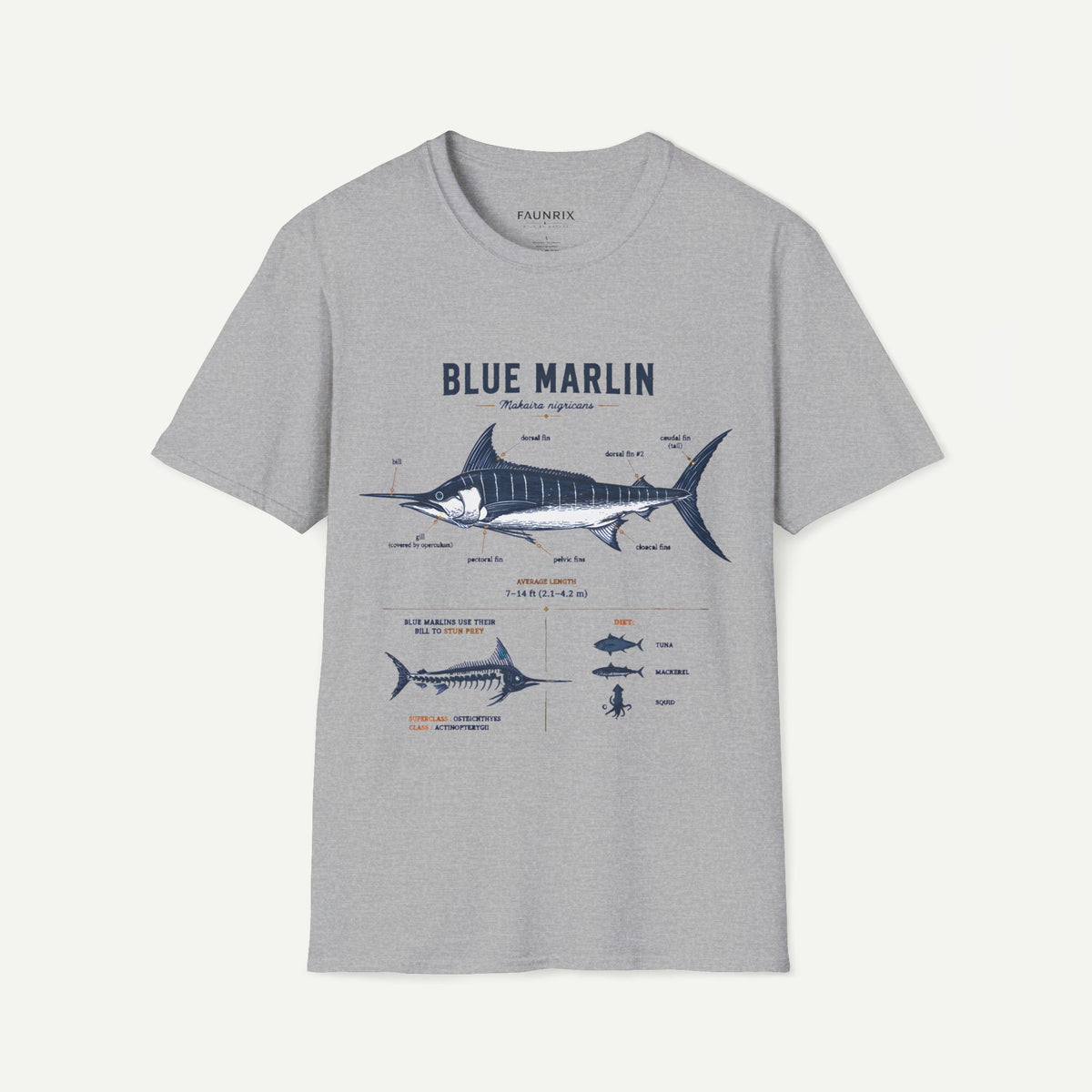 Blue Marlin Anatomy T-Shirt — Vintage Marine Fish Illustration Tee
