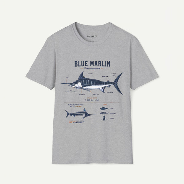 Blue Marlin Anatomy T-Shirt — Vintage Marine Fish Illustration Tee