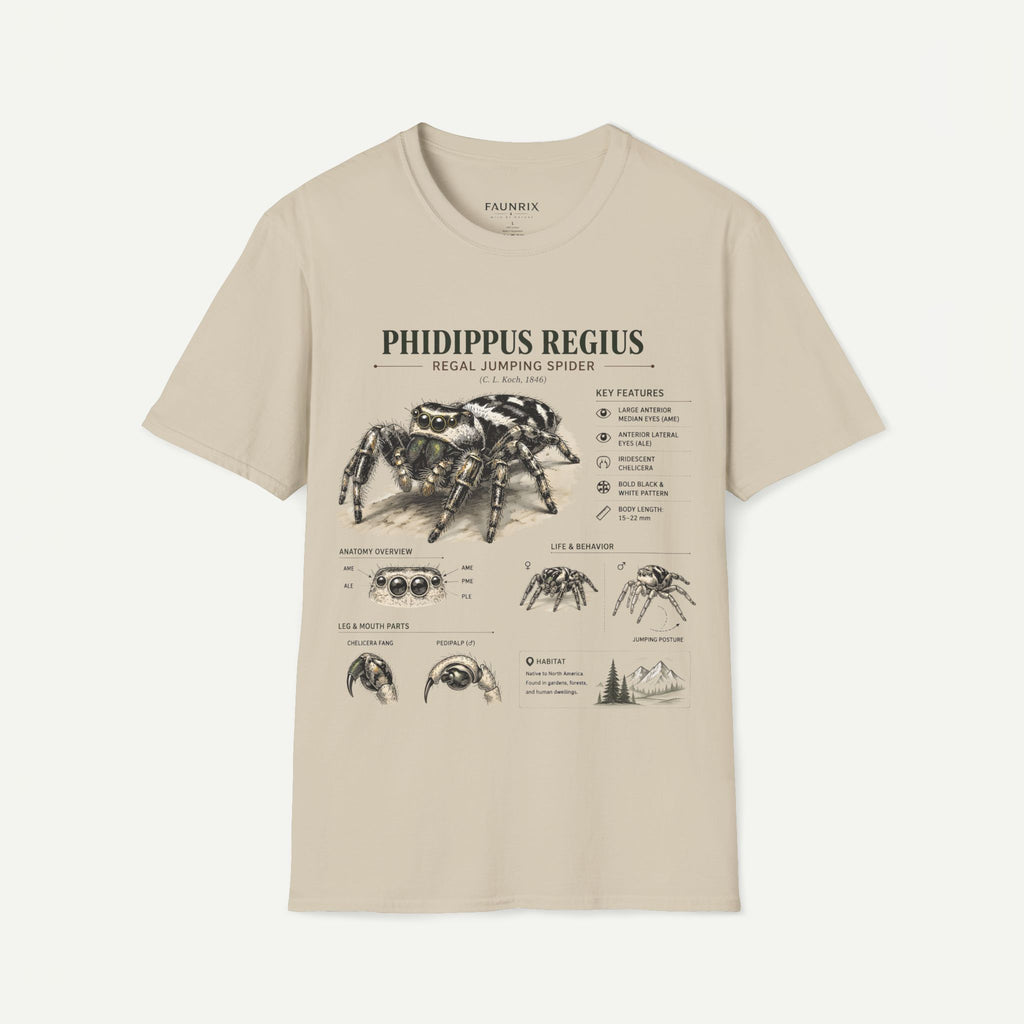 Phidippus Regius Jumping Spider Anatomy T-Shirt — Educational Arachnid Tee