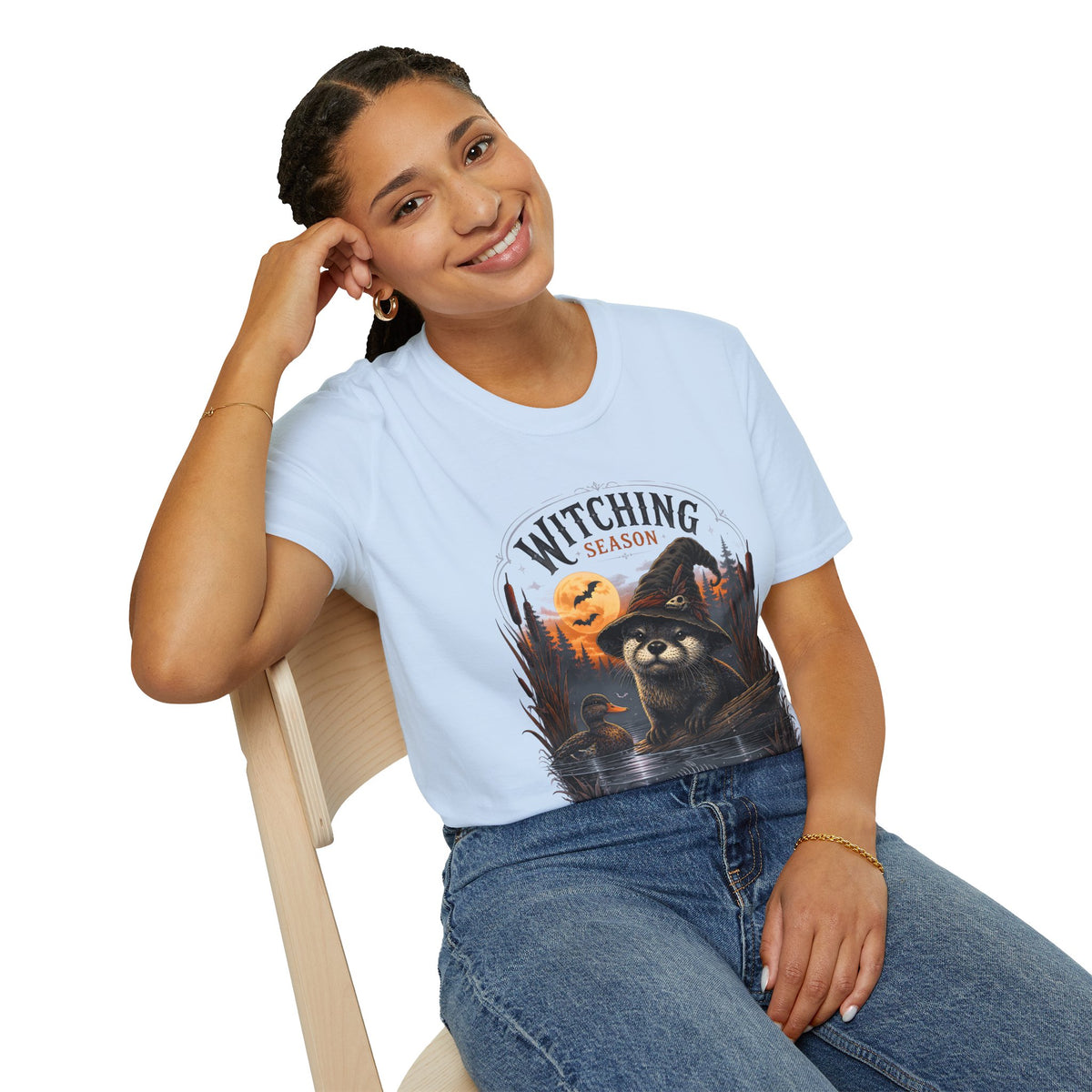 Witching Season T-Shirt — Halloween Witch Raccoon Graphic Tee