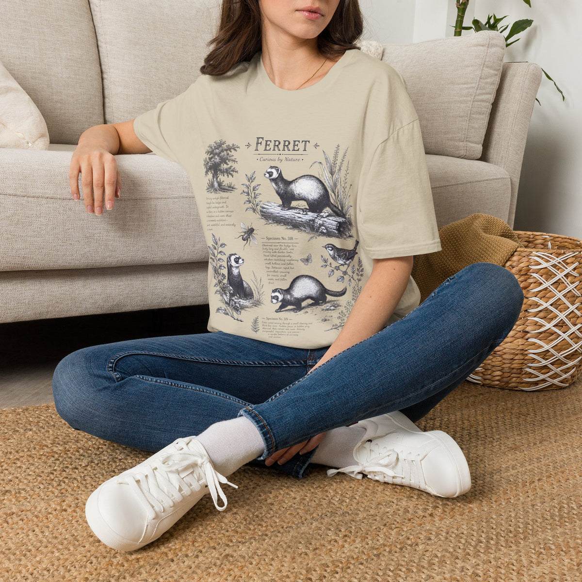 Ferret Vintage Anatomy T-Shirt — Botanical Wildlife Tee