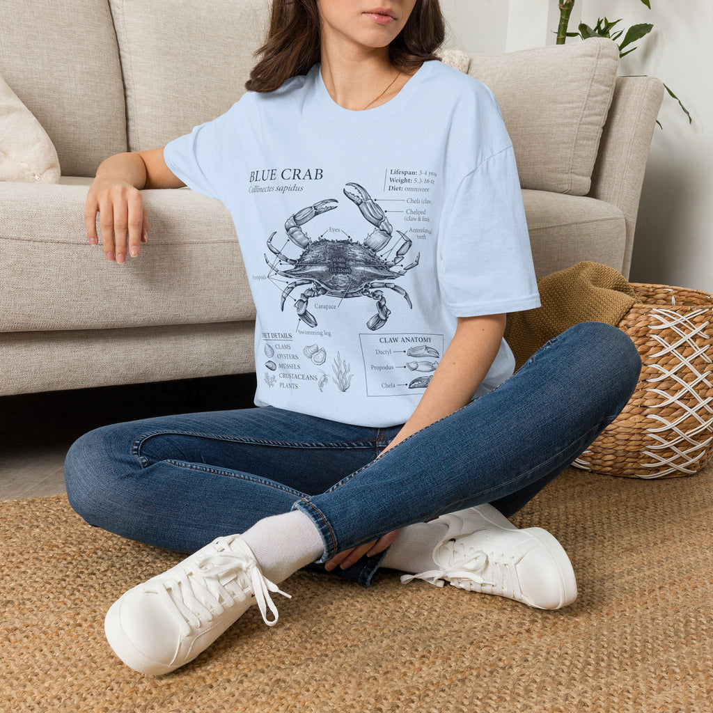 Crab Anatomy T-Shirt — Vintage Blue Crab Illustration Tee