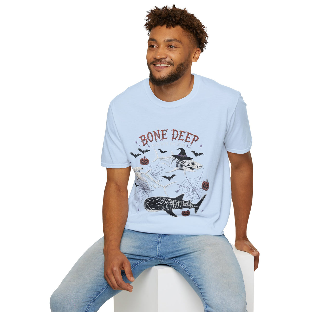 T-Shirt — "Bone Deep" Halloween Fish Skeleton Graphic Tee