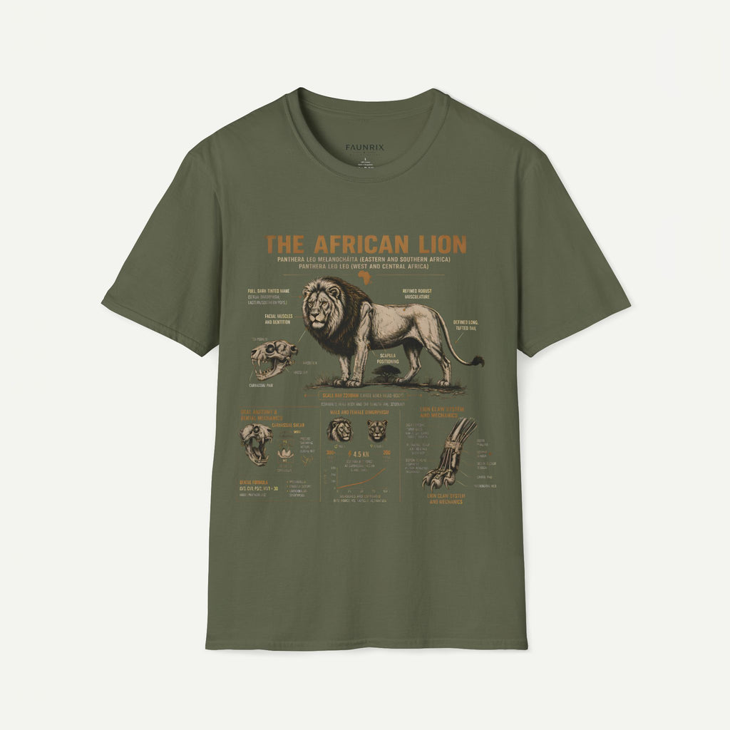 African Lion Anatomy T-Shirt — Vintage Wildlife Illustration Tee