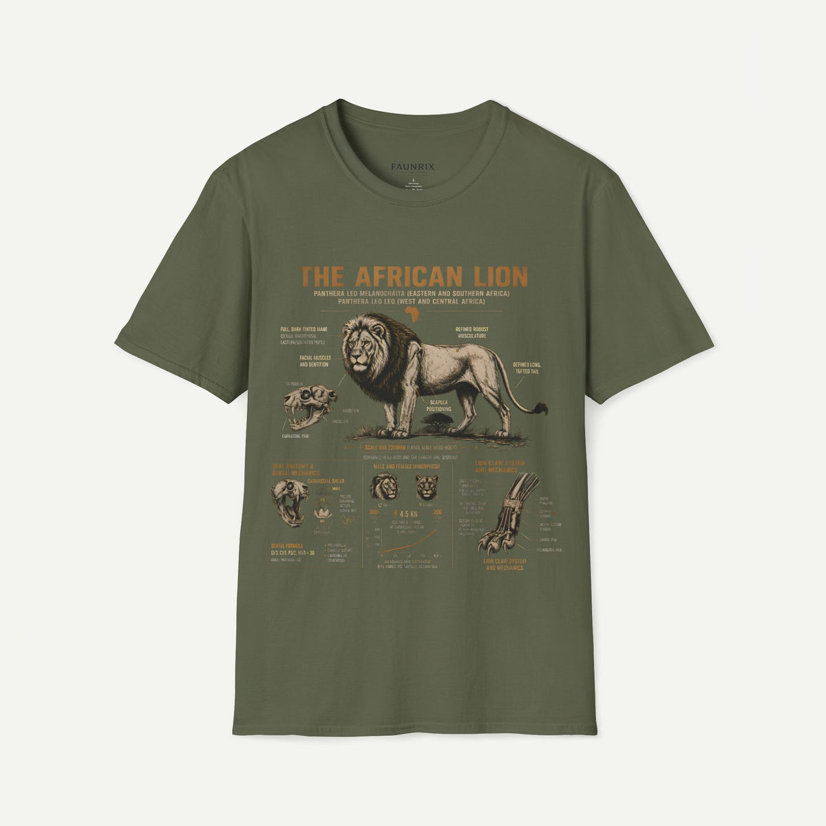 African Lion Anatomy T-Shirt — Vintage Wildlife Illustration Tee