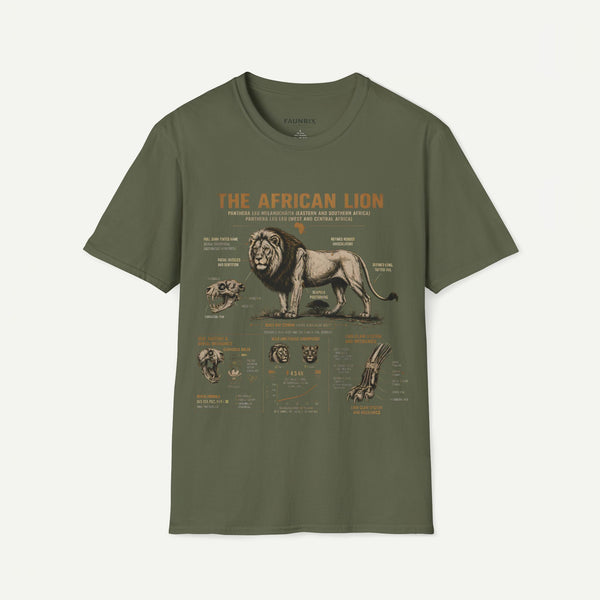 African Lion Anatomy T-Shirt — Vintage Wildlife Illustration Tee