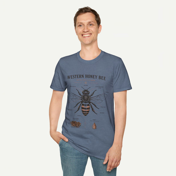 Western Honey Bee Illustration T-Shirt — Apis Mellifera Vintage Bee Anatomy Tee