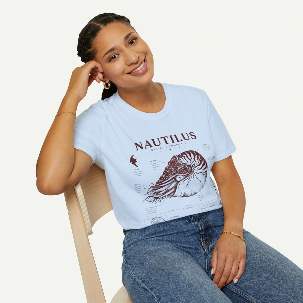Nautilus Shell  Anatomy Graphic T-Shirt — Vintage Marine Biology Illustration
