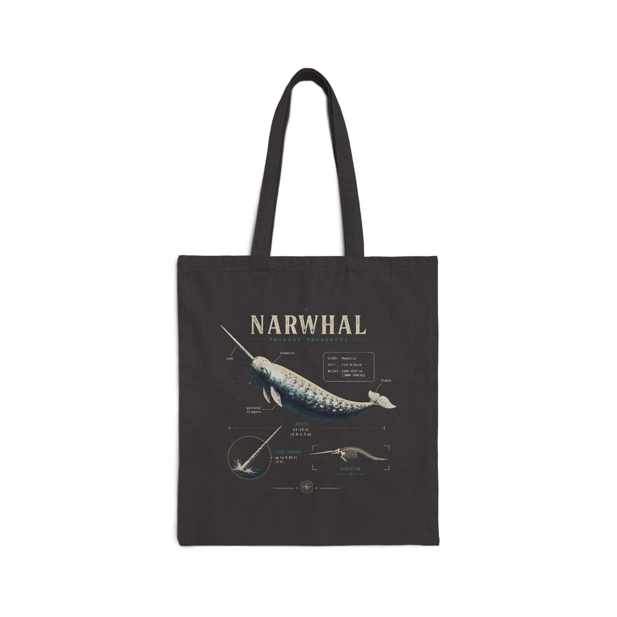 Narwhal Anatomy Cotton Tote Bag – Vintage Marine Animal Illustration Tote Main image