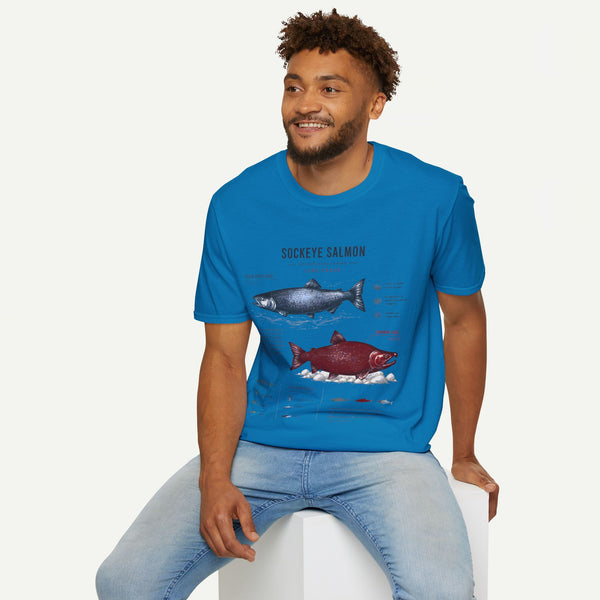 Sockeye Salmon Anatomy Fish Diagram T-Shirt — Educational Marine Biology Graphic Tee