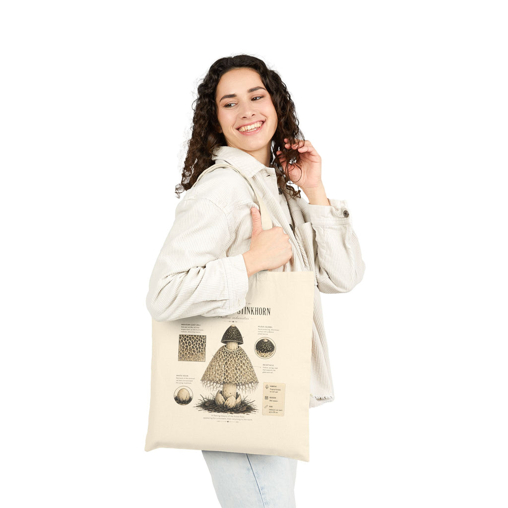 Veiled Lady Stinkhorn Tote Bag — Botanical Mushroom Illustration Canvas Tote